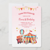 Circus Karneval Girls 1. Geburtstag Einladung (Vorderseite)