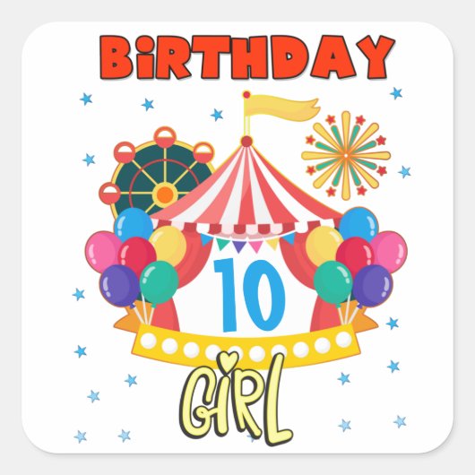 Circus Karneval Party Girl Quadratischer Aufkleber (Vorderseite)