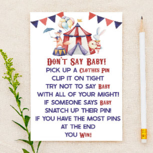Circus Karneval Sage nicht Baby! Baby Shower Game Briefpapier