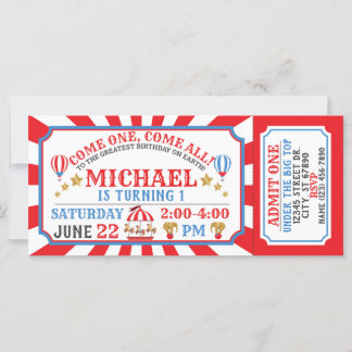 Circus Karneval Ticket zum Geburtstag Einladung