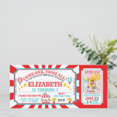 Circus Karneval Ticket zum Geburtstag Einladung (Stehend Vorderseite)