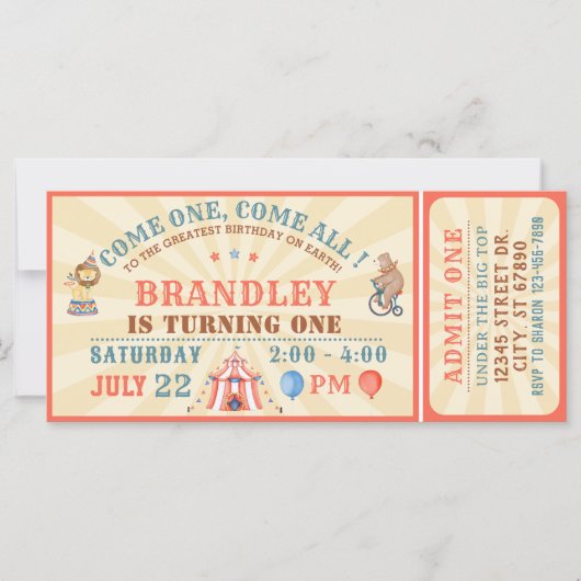 Circus Karneval Ticket zum Geburtstag Einladung (Vorderseite)