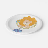 Circus Lion springt durch einen Hoop Pappteller (Schrägansicht)