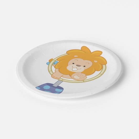 Circus Lion springt durch einen Hoop Pappteller (Schrägansicht)