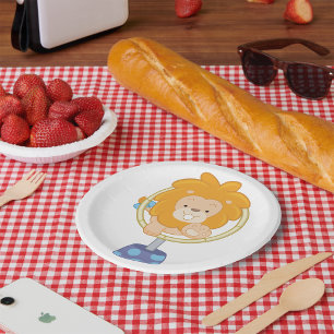 Circus Lion springt durch einen Hoop Pappteller