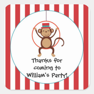 Circus Monkey Birthday Party Sticker