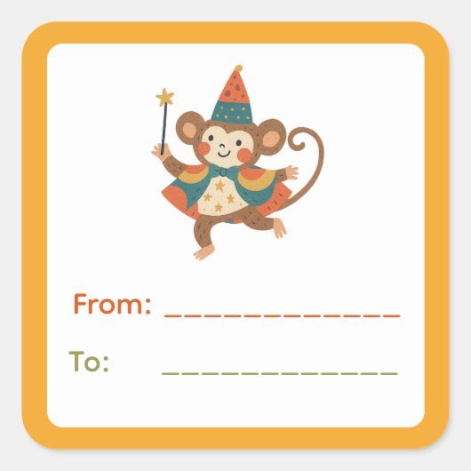 Circus Monkey Gift Label Quadratischer Aufkleber (Vorderseite)