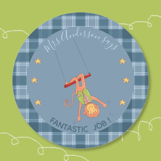 Circus Monkey Student Blue Reward Sticker