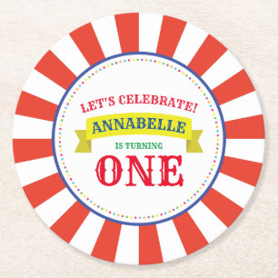Circus Niedlich Kidds Geburtstagsparty Vintag Runder Pappuntersetzer