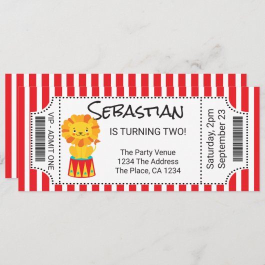Circus Novelty Ticket Personalisiert Einladung (Vorne/Hinten)