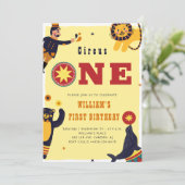 Circus One Niedlicher Tiere zeigen 1. Geburtstag Einladung (Stehend Vorderseite)