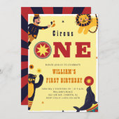 Circus One Niedlicher Tiere zeigen 1. Geburtstag Einladung (Vorne/Hinten)