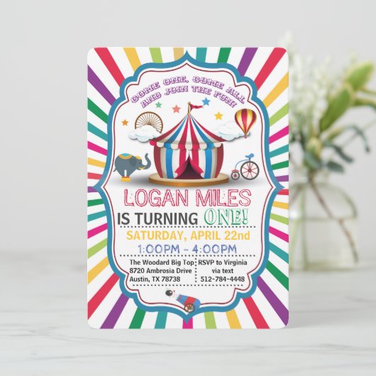 CIRCUS-PARTY EINLADUNG FÜR BOYEN (Stehend Vorderseite)