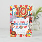 Circus Party Einladung für den 10. Geburtstag (Stehend Vorderseite)