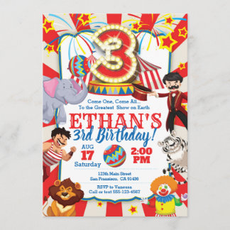 Circus Party Einladung für den 3. Geburtstag