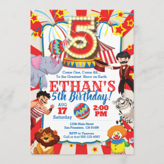 Circus Party Einladung für den 5. Geburtstag