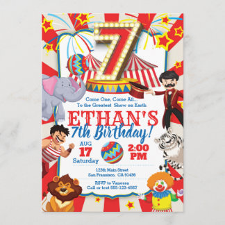 Circus Party Einladung für den 7. Geburtstag