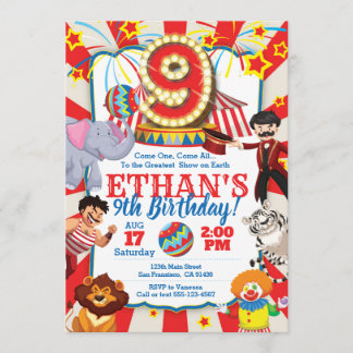 Circus-Party Einladung für den 9. Geburtstag