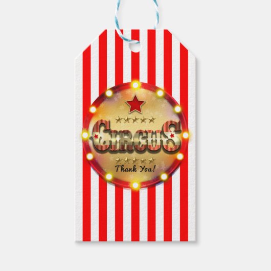 Circus Party Event Red White Gold Strip Gefallen Geschenkanhänger (Vorderseite)