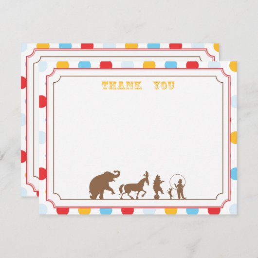 Circus Party Flat Vielen Dank Hinweis Mitteilungskarte (Vorne/Hinten)