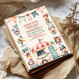 Circus Party für den 1. Geburtstag Einladung