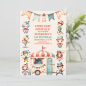 Circus Party für den 1. Geburtstag Einladung (Stehend Vorderseite)