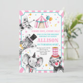 Circus Party Tiere Karneval Party Erstgeburt Einladung (Stehend Vorderseite)