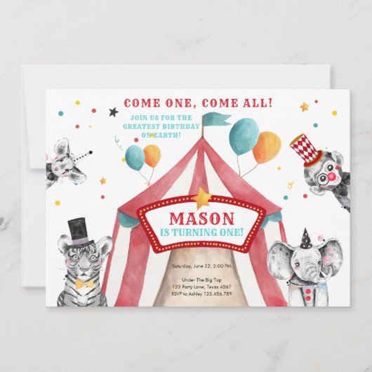 Circus Party Tiere Karneval Party Erstgeburt Einladung (Vorderseite)