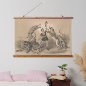 Circus Performer Stehend unter vicious Animals Wandteppich Mit Holzrahmen (Schlafzimmer)