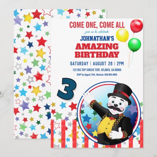 Circus Polar Bear Ringmaster Einladung (Vorne/Hinten)