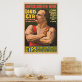 Circus Poster zeigt Louis Cyr mit überquerten Waff (Küche)