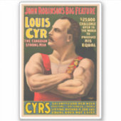 Circus Poster zeigt Louis Cyr mit überquerten Waff Aufkleber (Vorderseite)
