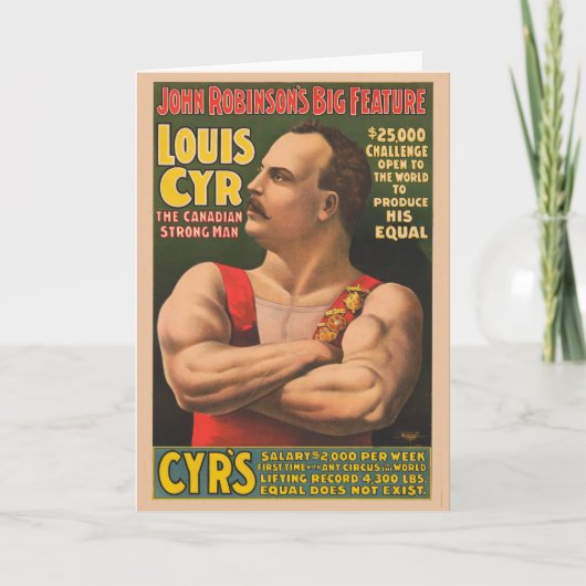 Circus Poster zeigt Louis Cyr mit überquerten Waff Karte (Vorderseite)