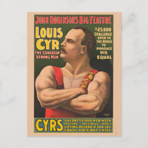 Circus Poster zeigt Louis Cyr mit überquerten Waff Postkarte