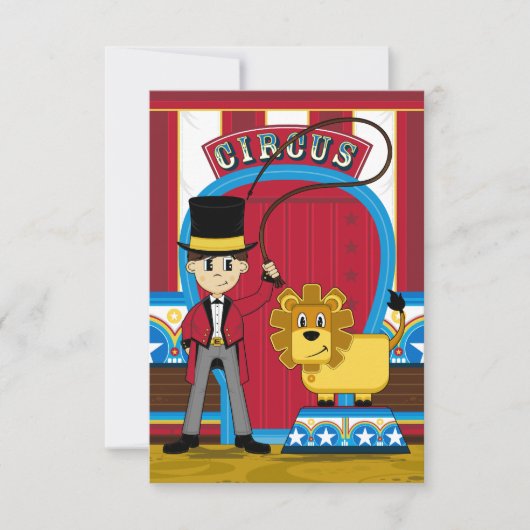 Circus Ringmaster and Lion RSVP Card Karte (Vorderseite)