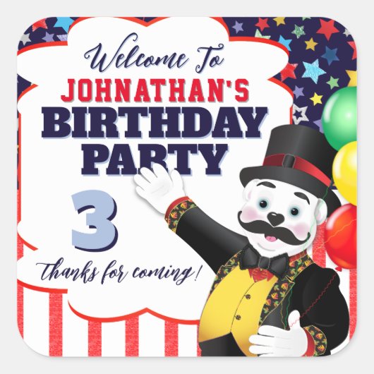 Circus Ringmaster Polar Bär Vielen Dank Quadratischer Aufkleber (Vorderseite)