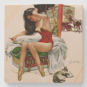 Circus-Schönheit Vintage-Kunst-Christmas-Pin-Up-Gi Steinuntersetzer