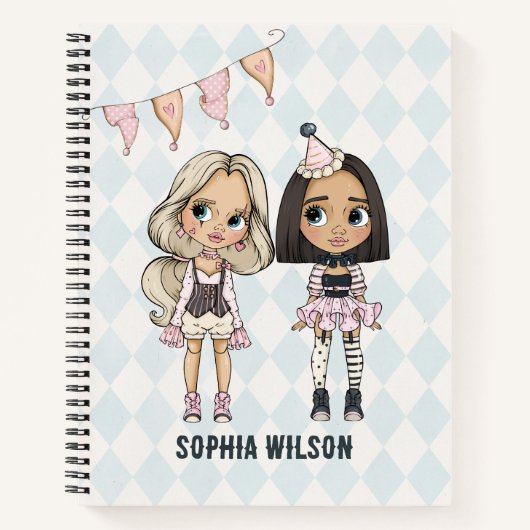 Circus School Pink Harlequin Girls Notebook Notizblock (Vorderseite)