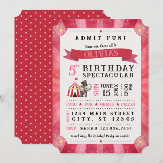 Circus Spectacular Birthday Invitation (Pink/Red) Einladung