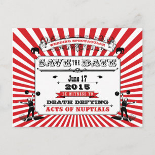 Circus Steampunk Wedding Save the Date Red Ankündigungspostkarte