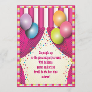 Circus Tent Karneval Girls Geburtstagsparty Einladung