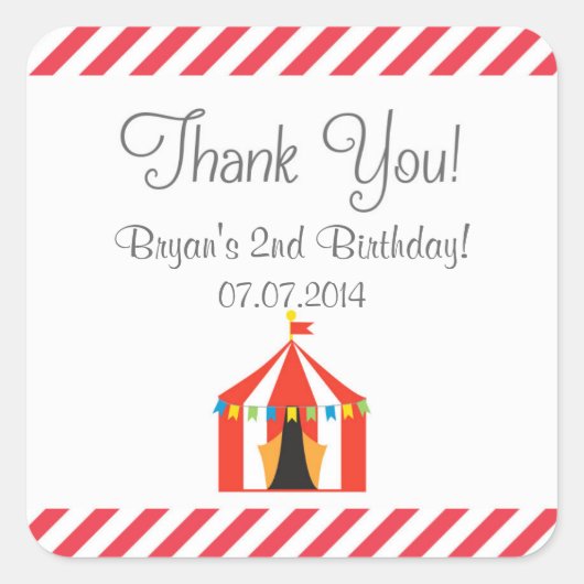Circus Tent zum Geburtstag Danke, Stickers (Vorderseite)