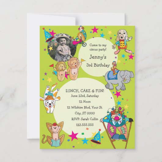 Circus Thema Kinder zum Geburtstag Party Einladung (Vorderseite)