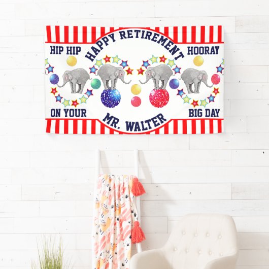 Circus Theme Elephant Retirement Party Banner (Insitu)