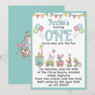 Circus Themed 1st Birthday Invitation Einladung