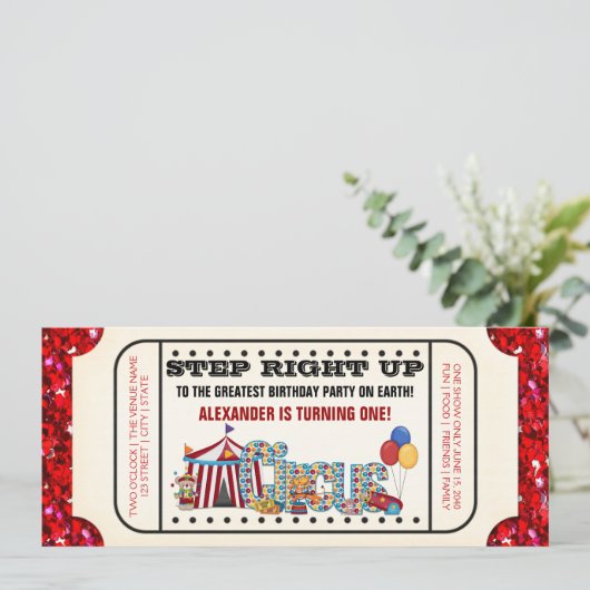 Circus Ticket Geburtstagsparty Einladung (Stehend Vorderseite)