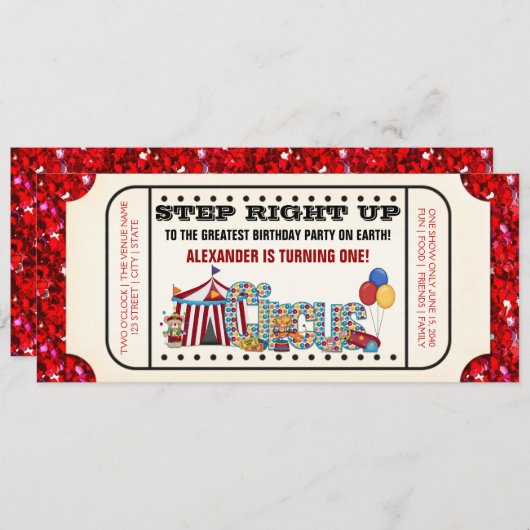 Circus Ticket Geburtstagsparty Einladung (Vorne/Hinten)
