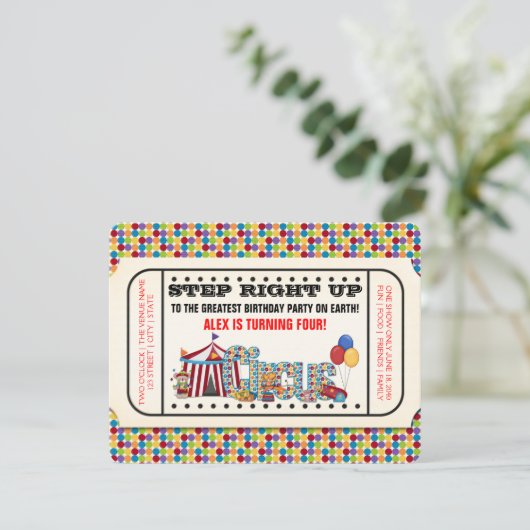 Circus Ticket Geburtstagsparty Einladung (Stehend Vorderseite)