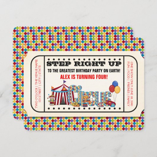 Circus Ticket Geburtstagsparty Einladung (Vorne/Hinten)