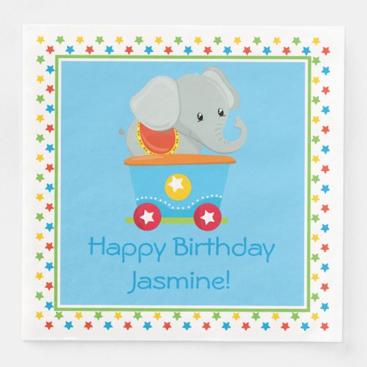 Circus Train | Elefant | PERSONALISIERT Serviette (Vorderseite)